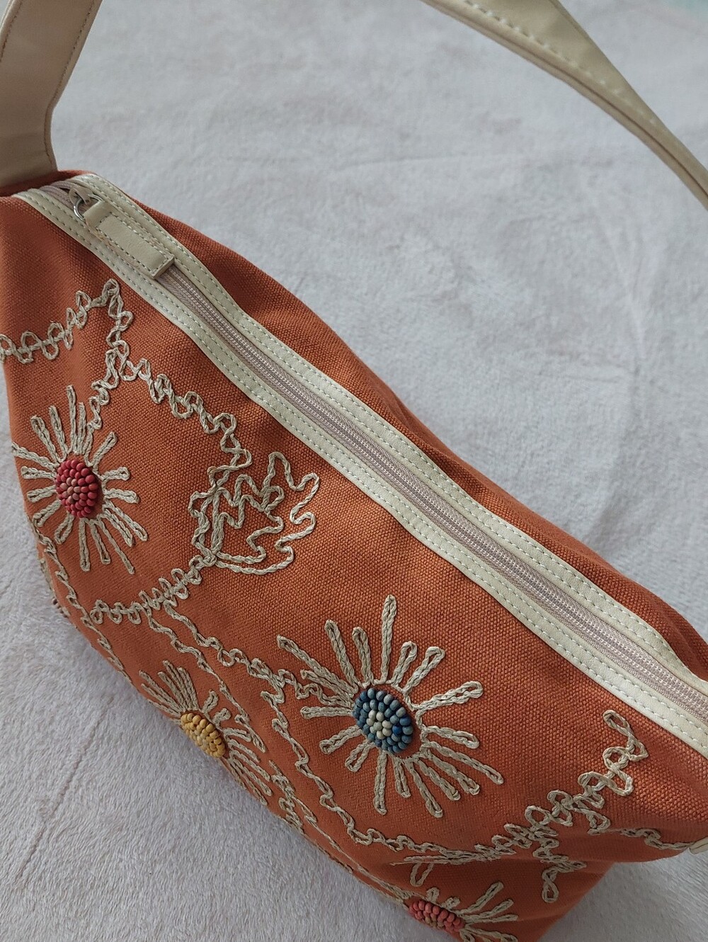STONE MOUNTAIN Rust Orange Embroidered Beaded Floral Motifs Shoulder Purse Bag - Picture 7 of 16